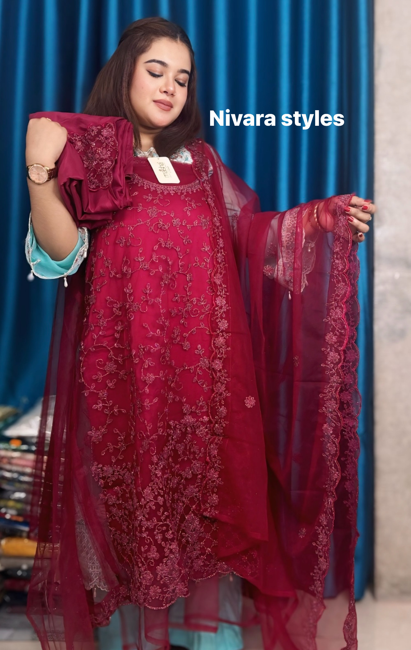 Red Maroon and Forest Green Indian luxury 3-Piece