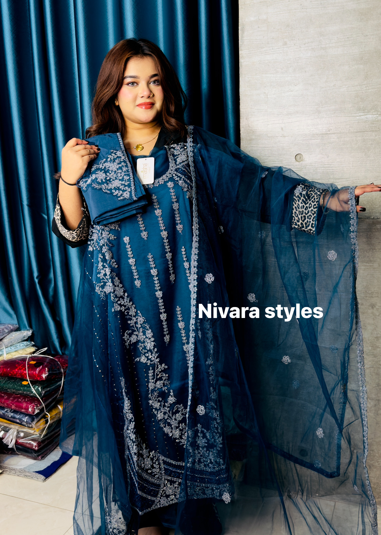 Net Embroidered Elegant Three piece