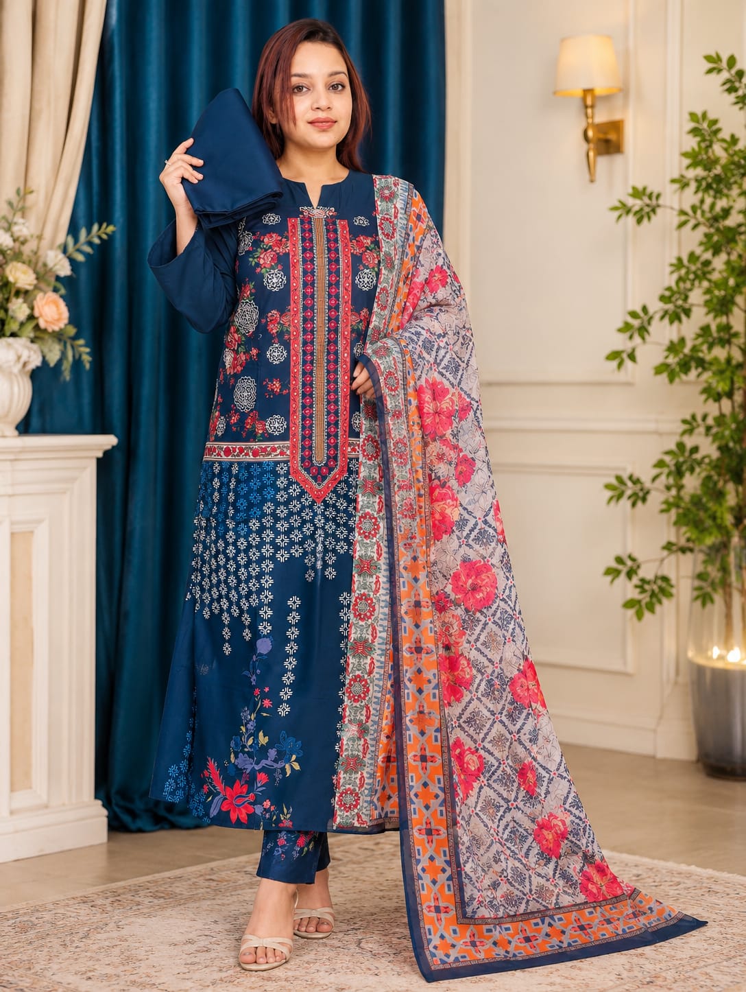 Midnight Blue Floral Digital Print 3-Piece