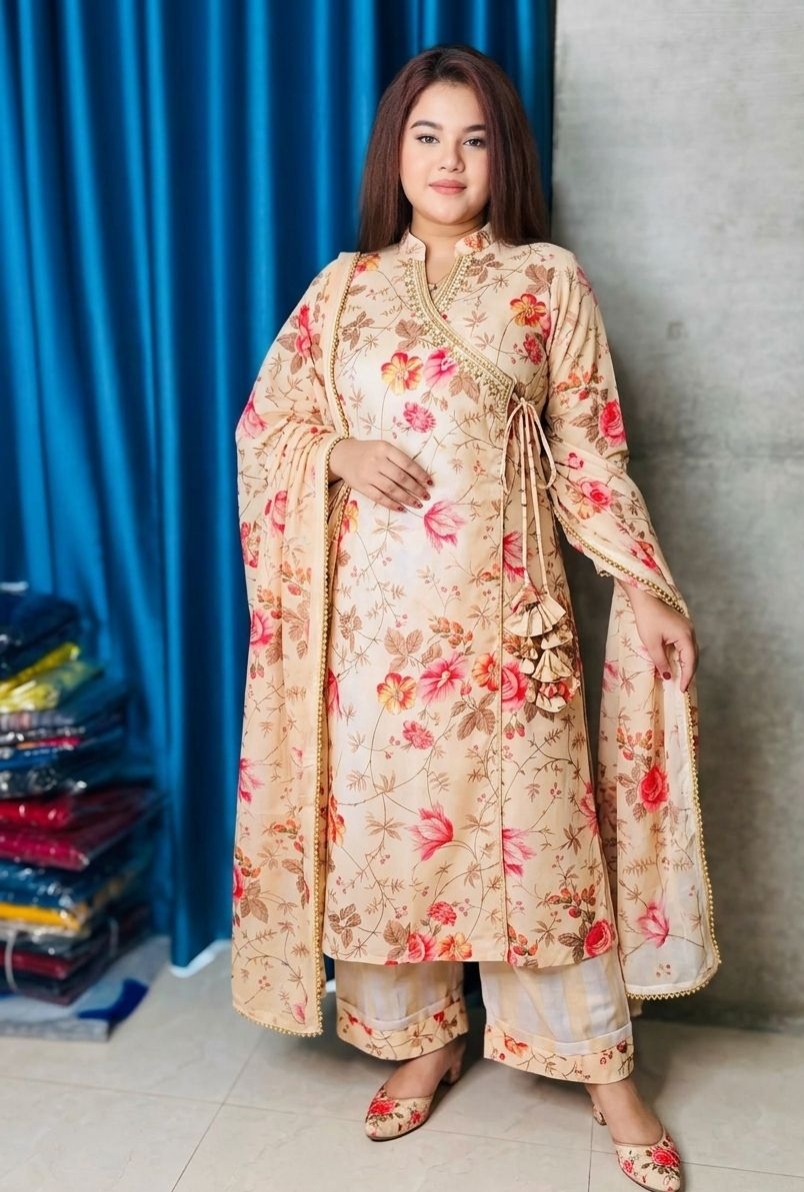 Nivara Styles Beige Floral Print Designer Saree with Soft Elegant Drape