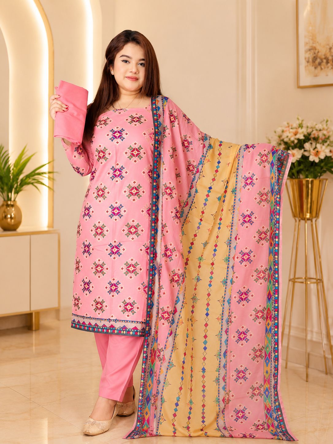 Nivara Styles Blush Royale Ethnic Saree – Multicolor Geometric Heritage Weave with Dual-Tone Elegance & Soft Premium Drape