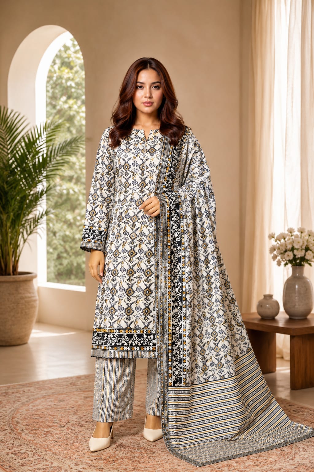 white Cotton 3 Piece